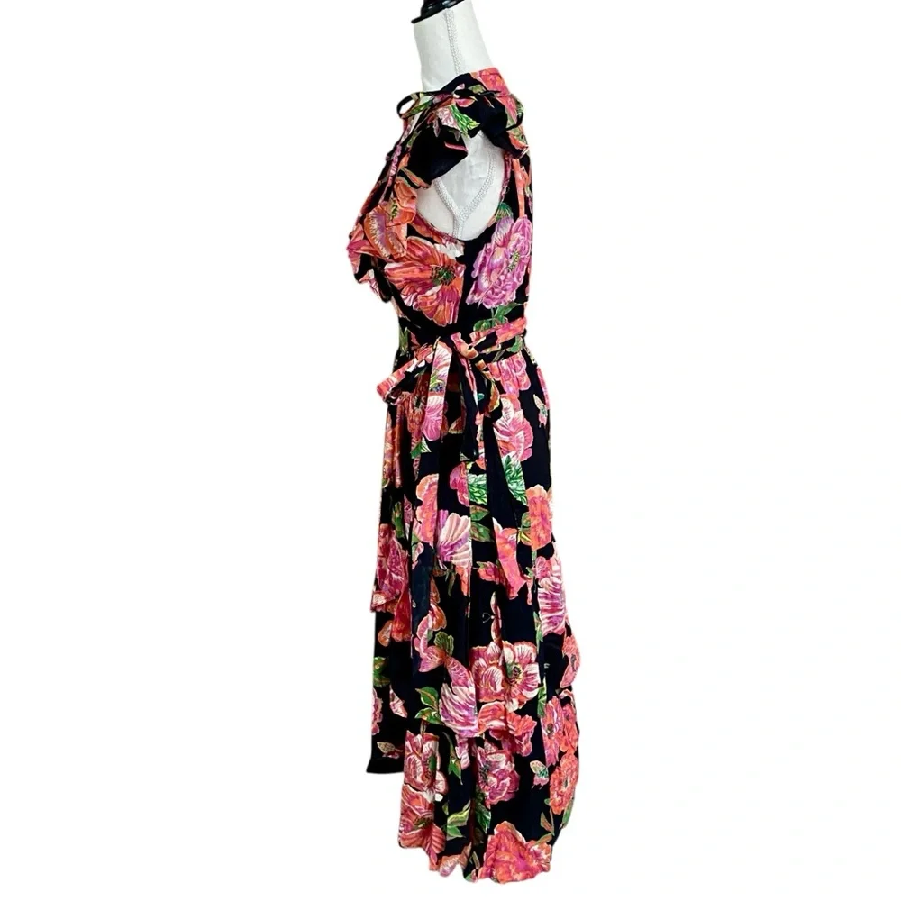 Banjanan Designer Carra Eliza’s Rose Garden Black Wrap Maxi Dress S - Picture 10 of 14